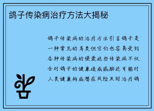 鸽子传染病治疗方法大揭秘